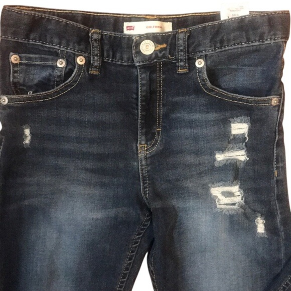 Levis Girls‎ Dark Wash Distressed Girlfriend Fit Jeans Size 10 Regular